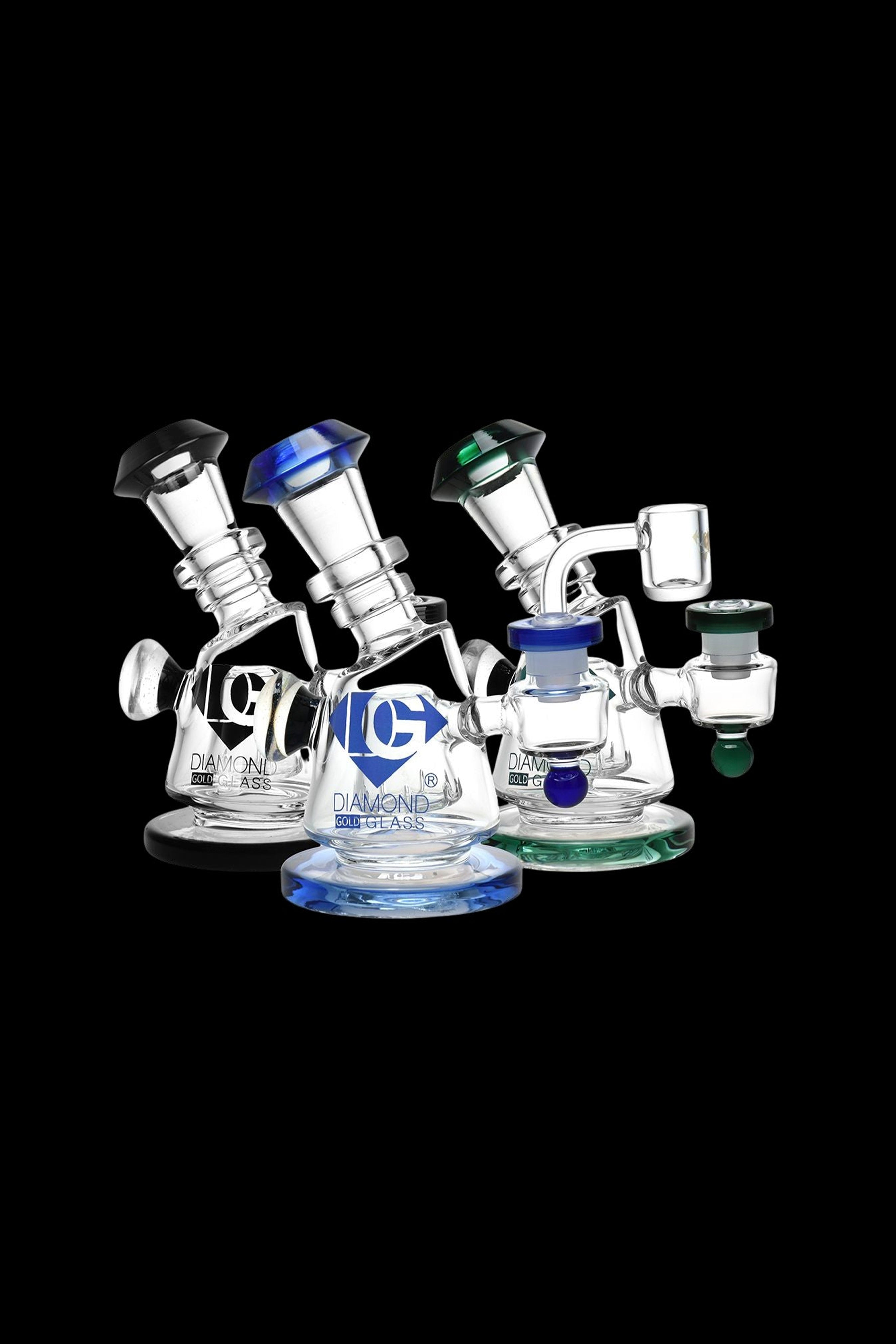 Stunning Diamond Glass Gold Hammer Perc Dab Rig