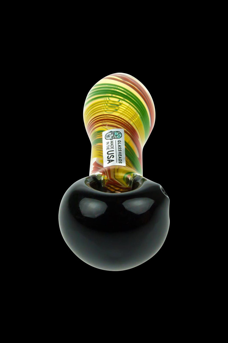 GlassHeads Rasta Fumed Black Spoon Pipe - A Tribute to Rasta Culture