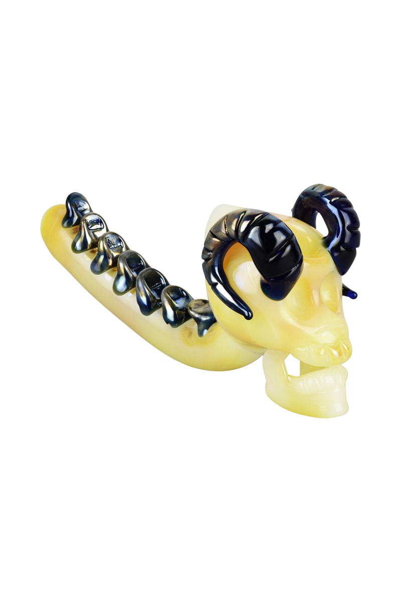 The Reaper: Horned Skull Backbone Glass Smoking Pipe