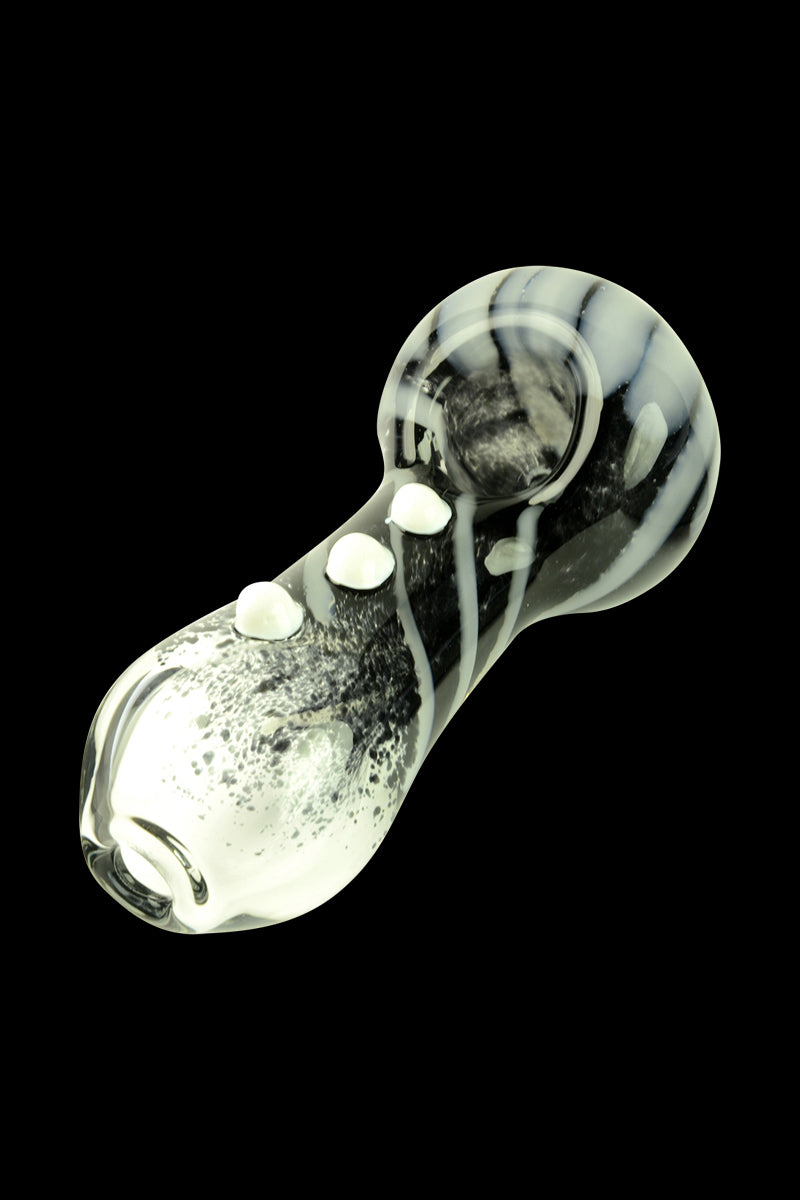 Glassheads Black Frit Spoon Pipe with Daisy Flower and White Marbles - A Smoking Delight