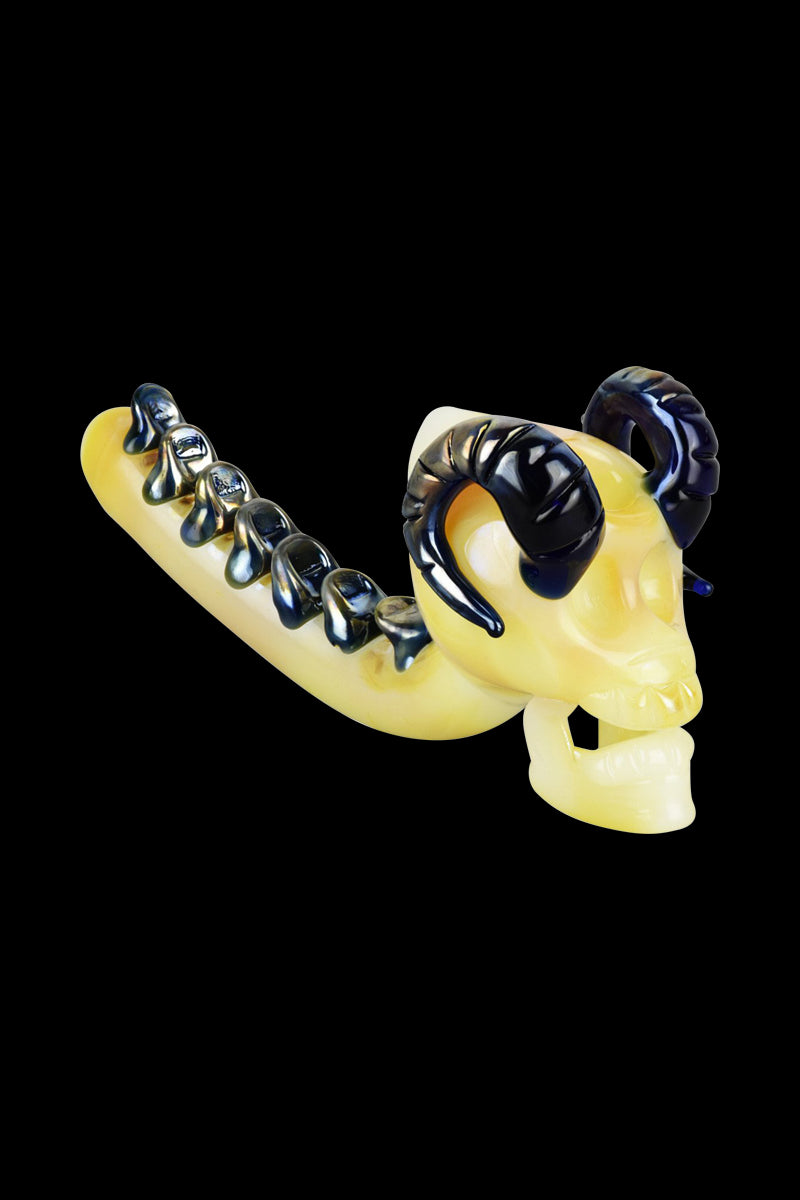 The Reaper: Horned Skull Backbone Glass Smoking Pipe