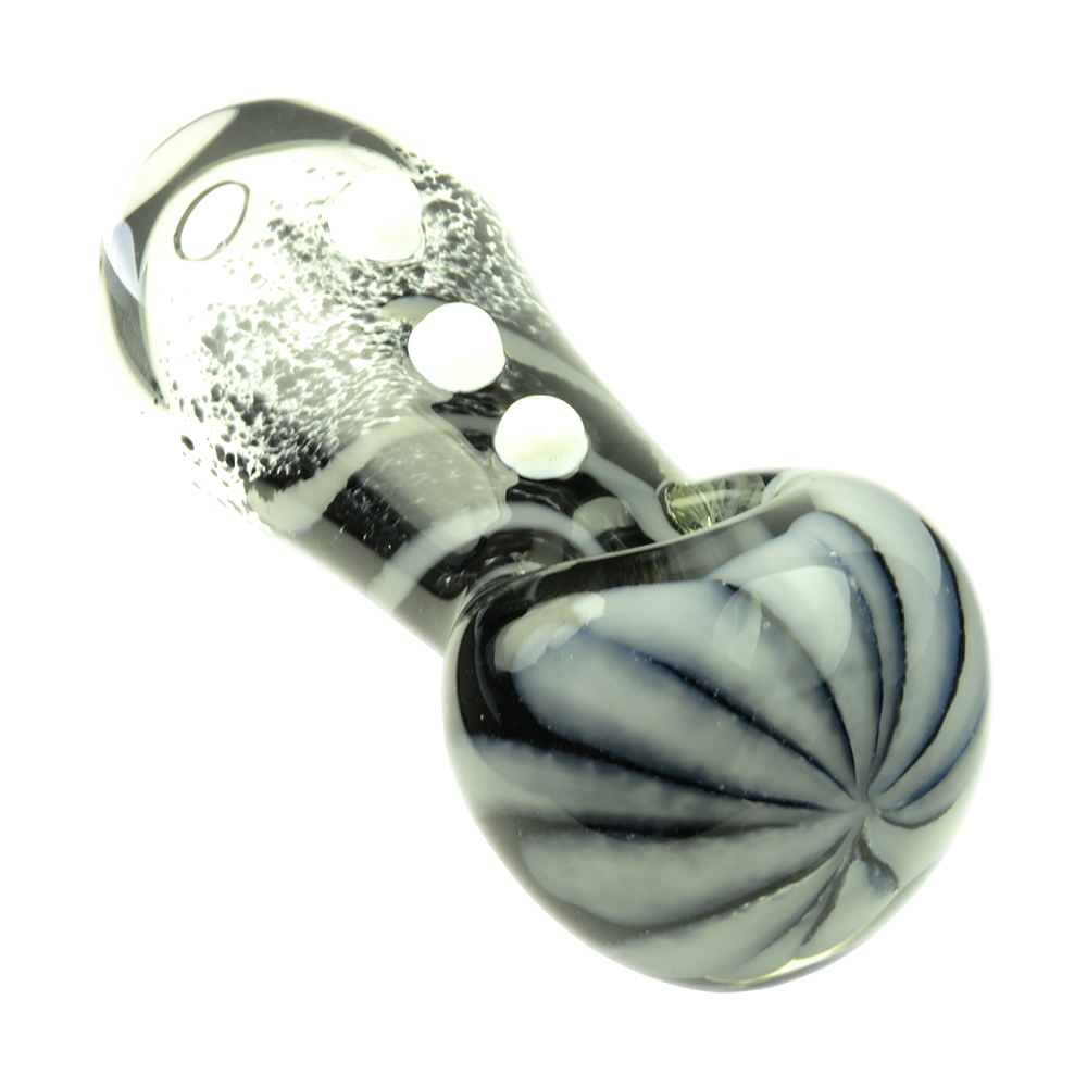 Glassheads Black Frit Spoon Pipe with Daisy Flower and White Marbles - A Smoking Delight