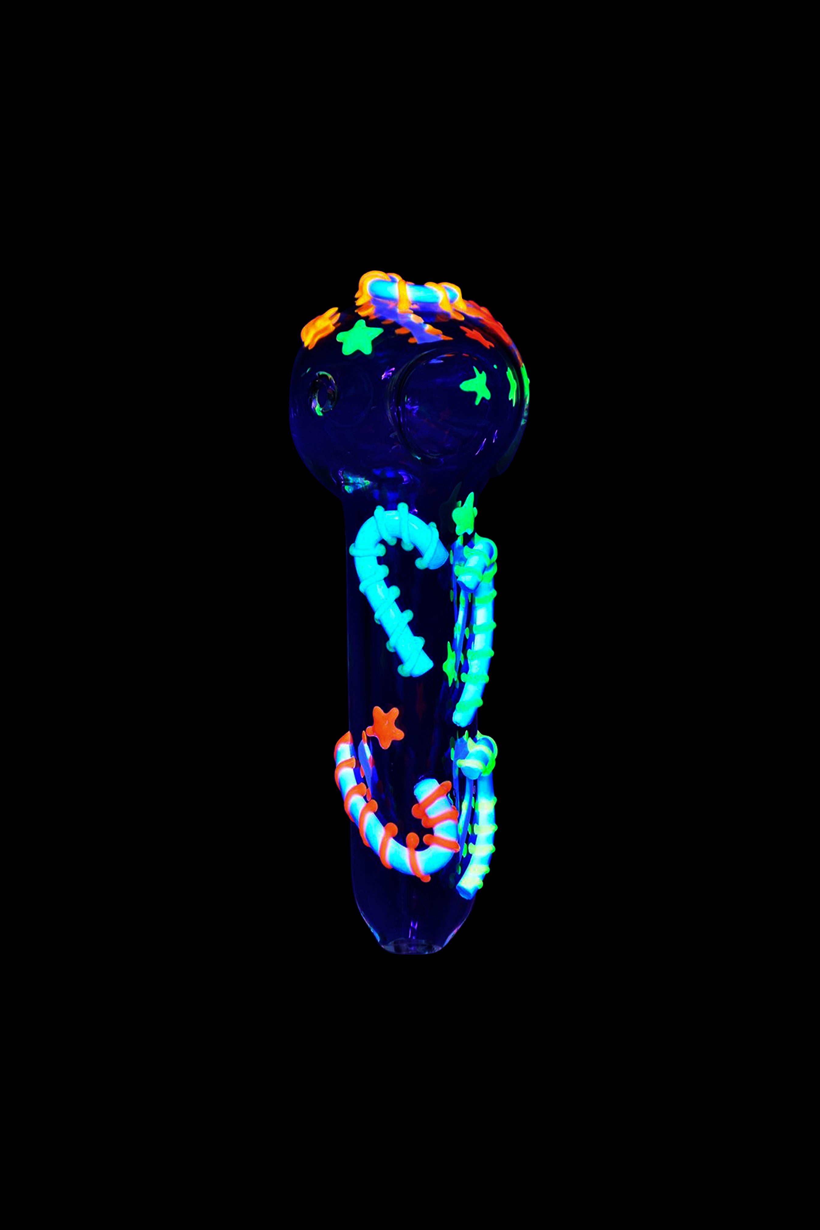 Enchanting Neon Candy Cane Glass Spoon Pipe - Glow in the Dark!