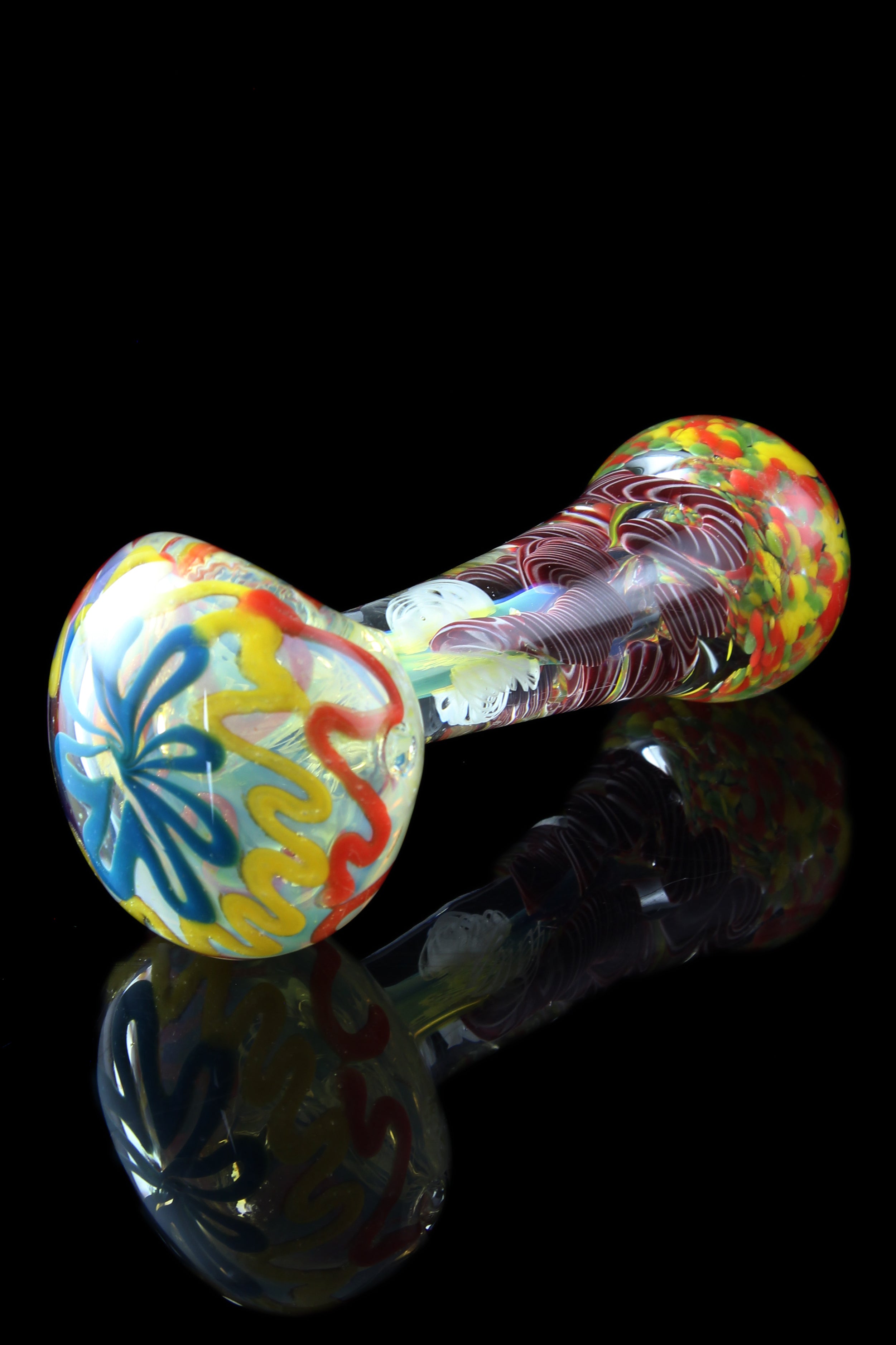 Stunning Trumpet Fume Colored Rasta Glass Spoon Pipe