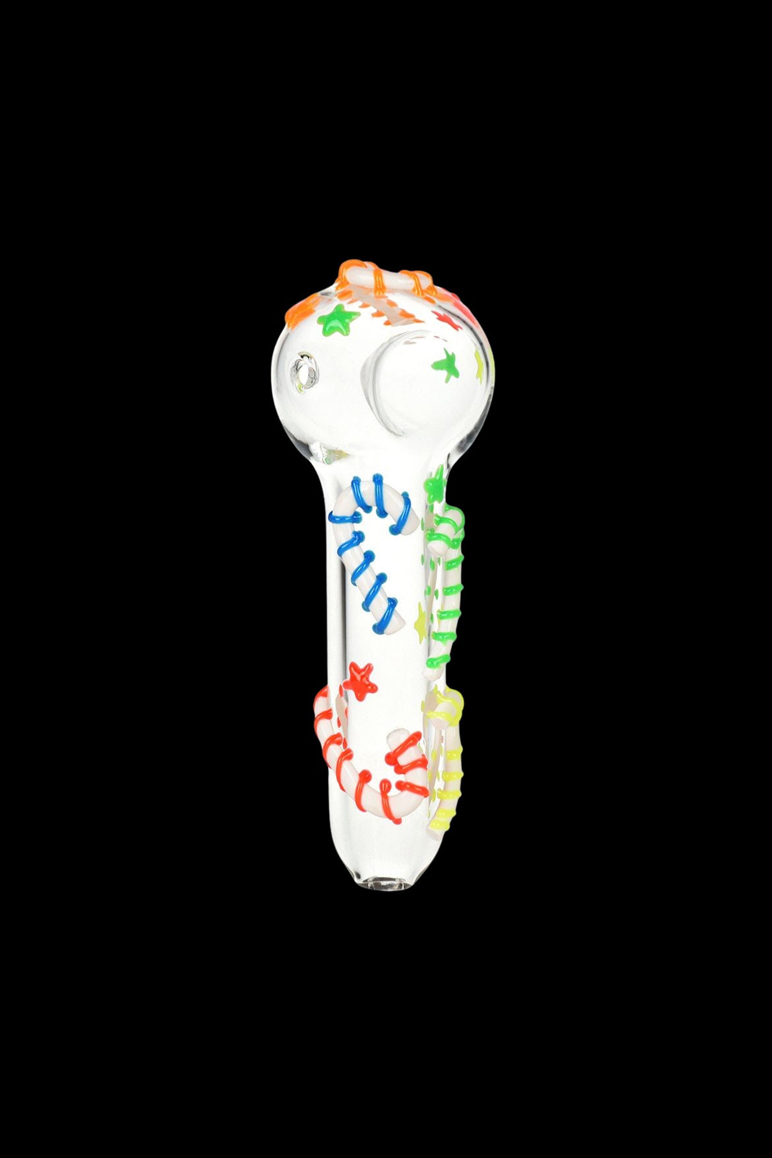Enchanting Neon Candy Cane Glass Spoon Pipe - Glow in the Dark!
