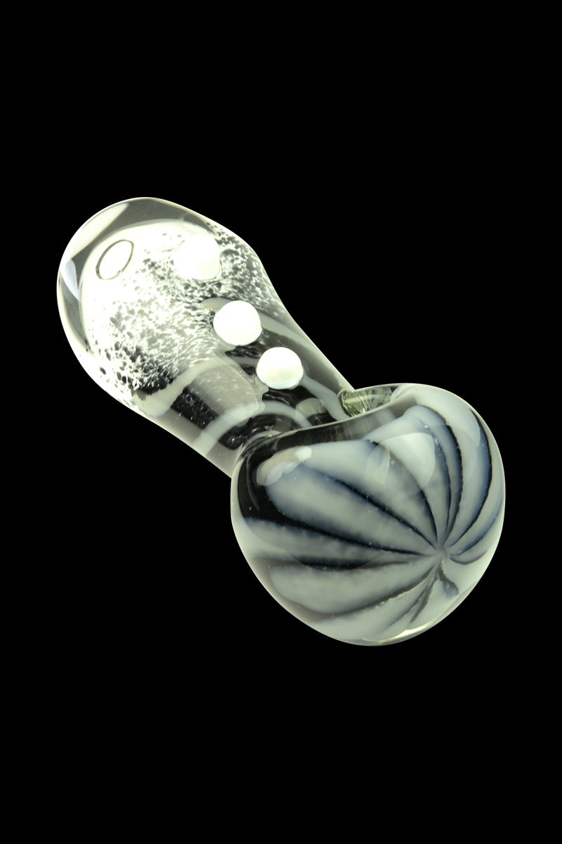 Glassheads Black Frit Spoon Pipe with Daisy Flower and White Marbles - A Smoking Delight