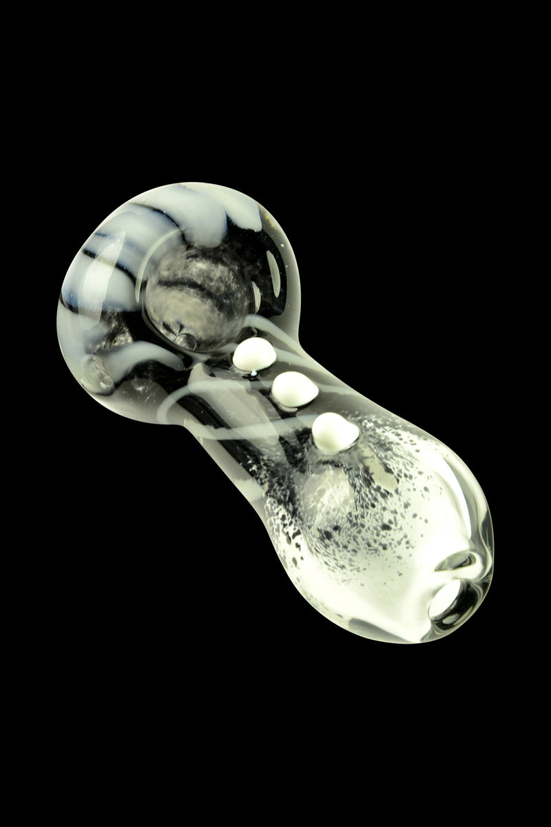 Glassheads Black Frit Spoon Pipe with Daisy Flower and White Marbles - A Smoking Delight