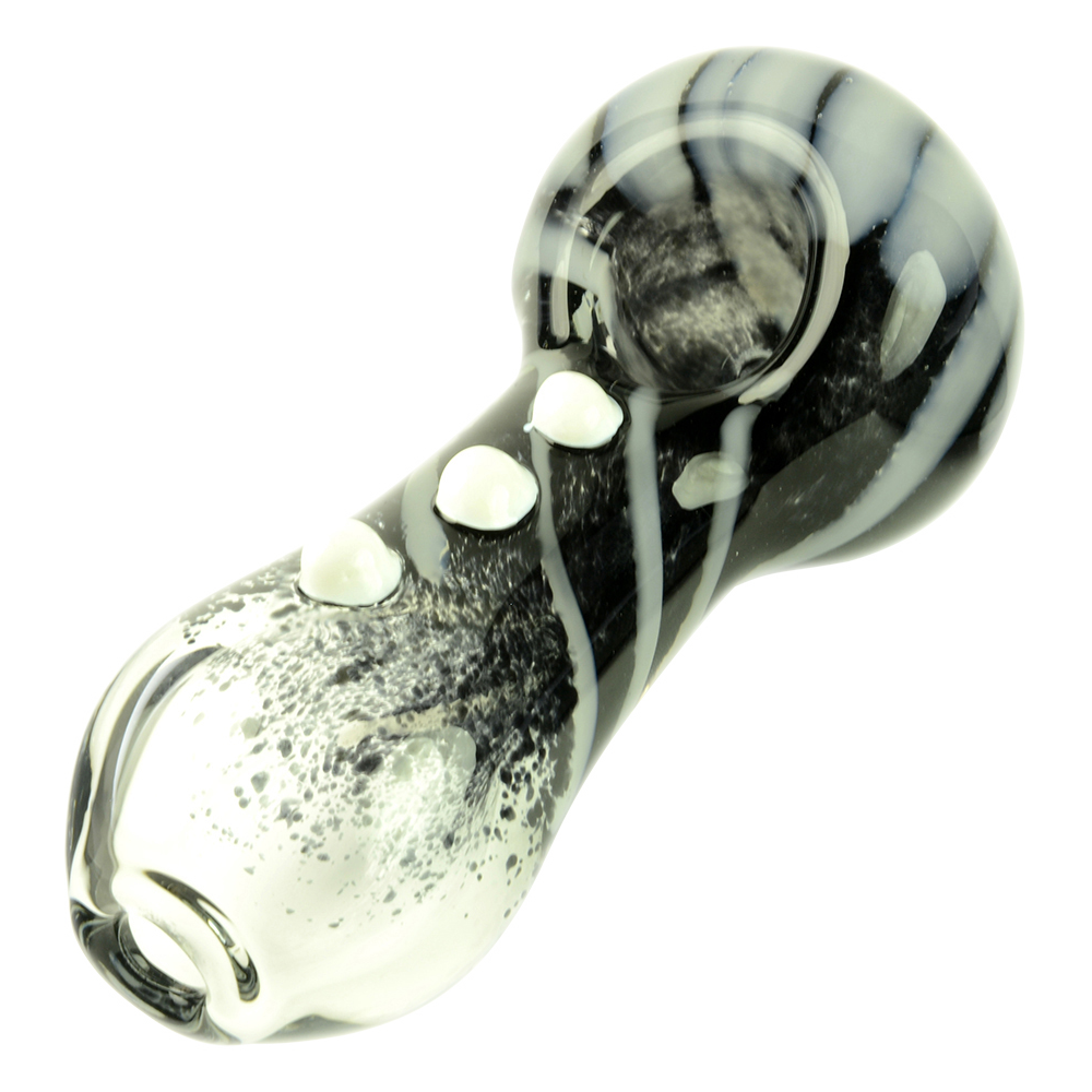 Glassheads Black Frit Spoon Pipe with Daisy Flower and White Marbles - A Smoking Delight