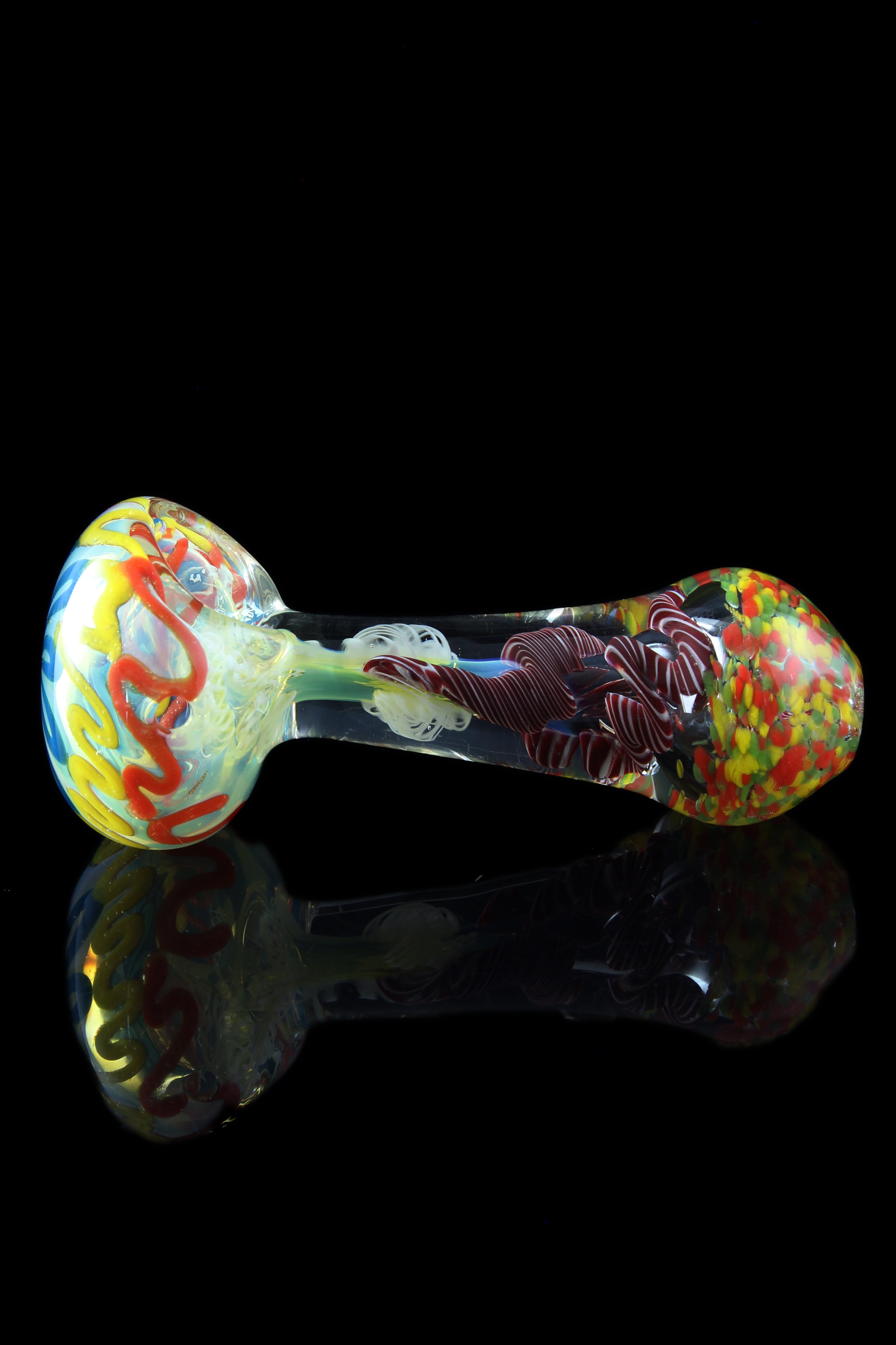 Stunning Trumpet Fume Colored Rasta Glass Spoon Pipe