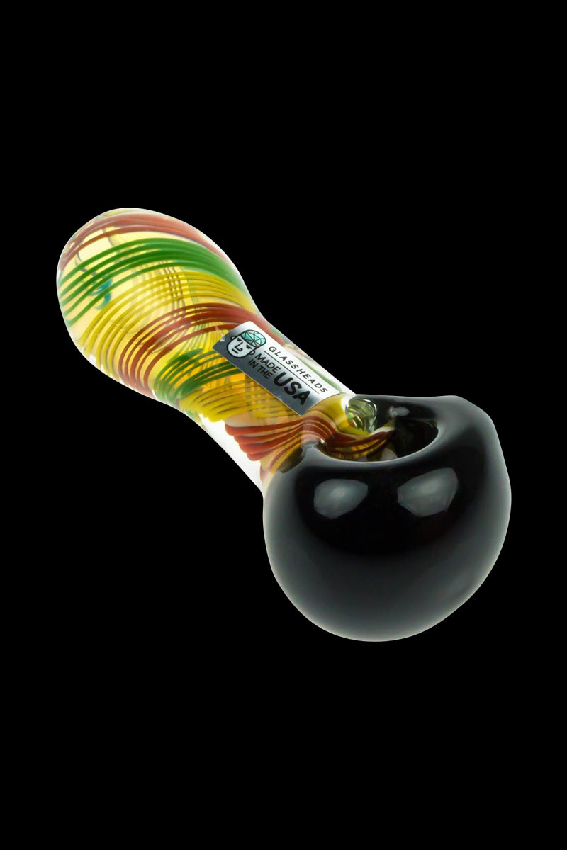 GlassHeads Rasta Fumed Black Spoon Pipe - A Tribute to Rasta Culture